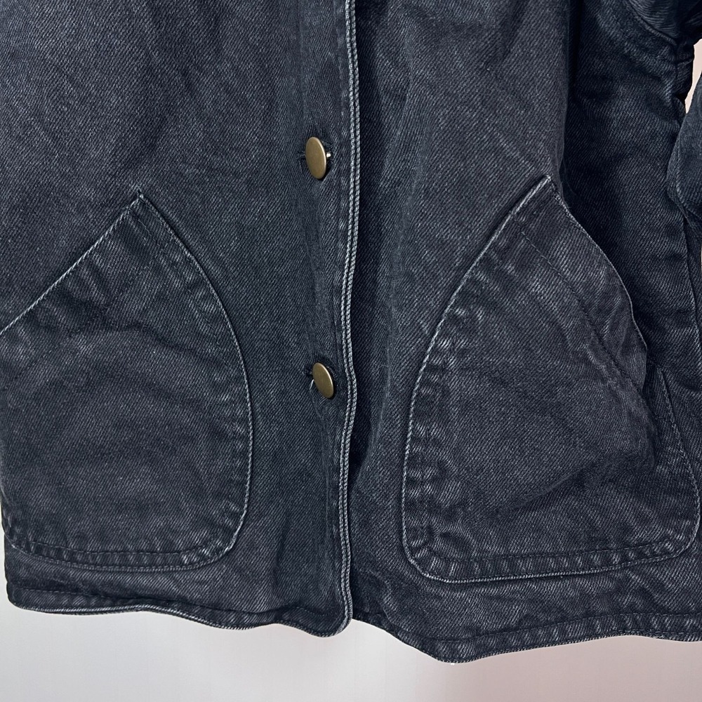 Vtg 90s Denim Jacket Girls Glam Black Faux Leopard Fur KC Collections Size L - Picture 8 of 12